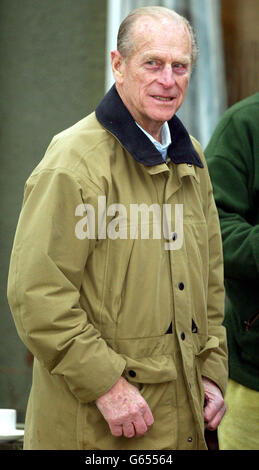 The Duke of Edinburgh during a visit to a clay pigeon shooting competition organised by the British Association of Shooting and Conservation on the royal Sandringham Estate that the Duke, 81, was sporting black eyes and cuts, *..but he appeared in good spirits as he chatted to association officials and at one time, asked reporters 'Do I look ill?' Stock Photo