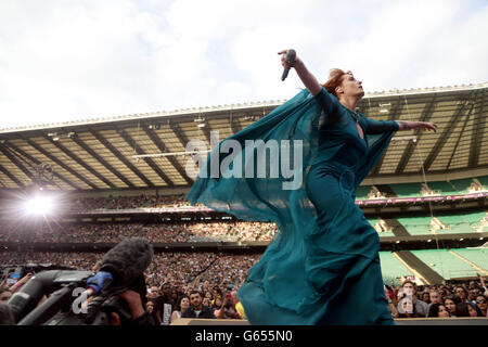 Florence and the Machine performing at the Sound of Change Live concert held at Twickenham Stadium, London. Stock Photo