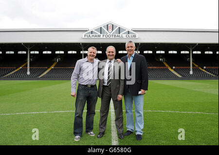 Fulham joint managers Simon Morgan, Les Strong and Tony Gale (left to right) pose for a photo before the game Stock Photo