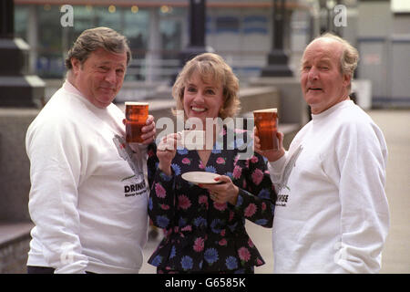 TV presenter Esther Rantzen with Emmerdale actors Richard Thorp (left) and Ronald Magill during the launch of Drinkwise Day on June 11th. Stock Photo