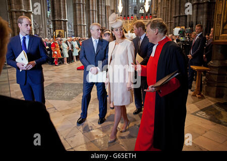 The Duke and Duchess of Cambridge as they attend a service at Westminster Abbey in central London to mark the 60th anniversary of the Queen's coronation. Stock Photo