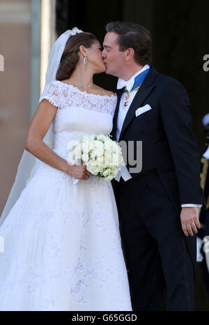 Princess Madeleine of Sweden and Christopher O'Neill kiss following their marriage ceremony in the in the Royal Chapel inside the Royal Palace in Stockholm, Sweden. Stock Photo