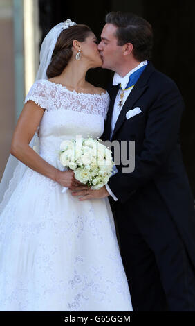 Princess Madeleine of Sweden and Christopher O'Neill kiss following their marriage ceremony in the in the Royal Chapel inside the Royal Palace in Stockholm, Sweden. Stock Photo