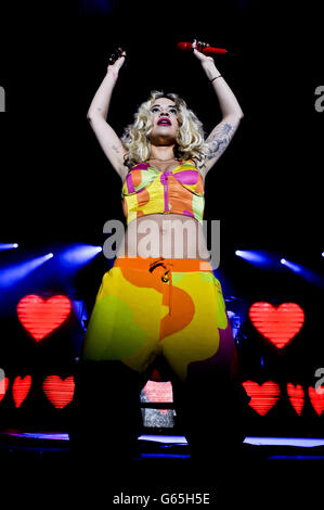 Rita Ora concert - Newbury. Singer Rita Ora performs on stage at