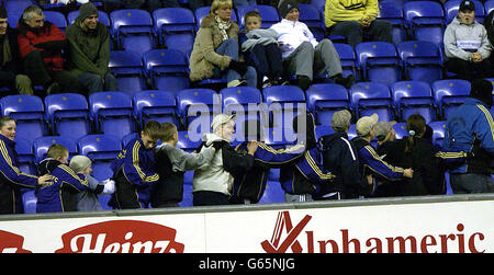 The childrens Conga line that started the trouble between Wigan fans and stewards at Wigan during the match between Wigan and Swindon Town at the JJB Stadium. NO UNOFFICIAL CLUB WEBSITE USE. Stock Photo