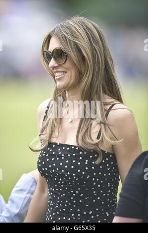 Elizabeth Hurley at Cirencester Park in Gloucestershire, for a charity 20/20 Cricket for Kids match, England vs Australia, in aid of the Shane Warne Foundation and Hop, Skip & Jump charities. Stock Photo