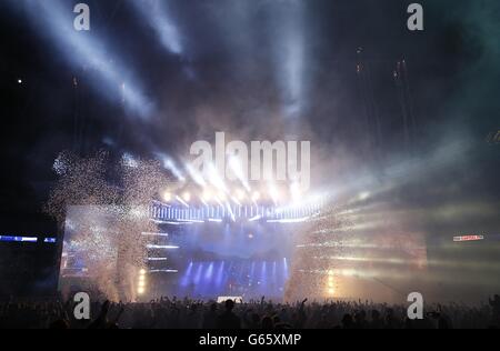 General view of fireworks during Capital FM's Summertime Ball at Wembley Stadium, London. Stock Photo