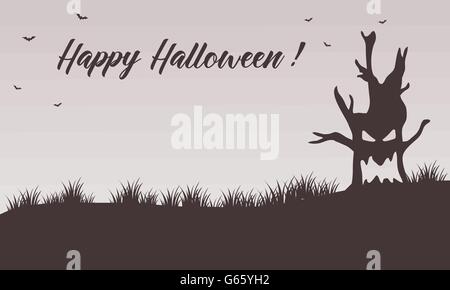 Happy Halloween backgrounds tree monster Stock Vector