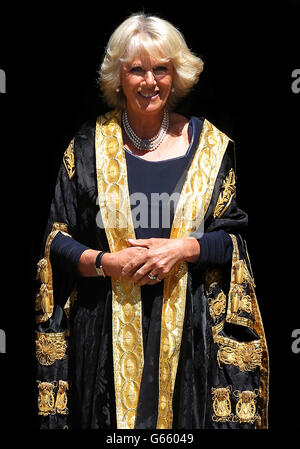 The Duchess of Cornwall in her new role as Chancellor leaves the King's College Chapel at Aberdeen University. Stock Photo