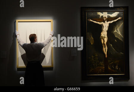 Christ on the Cross by El Greco goes on show at Sotheby's in London today as part of their Summer Sales Season and is hoped to fetch &Acirc;&pound;3 - &Acirc;&pound;5 million when it is sold between now and July. The sales of work worth a total of around &Acirc;&pound;100 million come from a thousand years of western art. Stock Photo