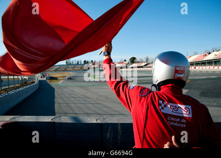 Marshall at the Circuit de Catalunya waving a red flag, Formula 1 testing sessions, February 2012, Barcelona, Spain, Europe Stock Photo