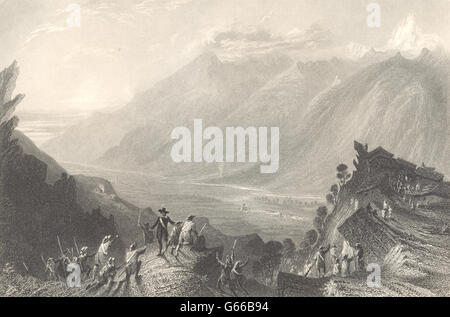 PIEDMONT/PIEMONTE. The post of the Vaudois. Soldiers. BARTLETT, old print 1838 Stock Photo