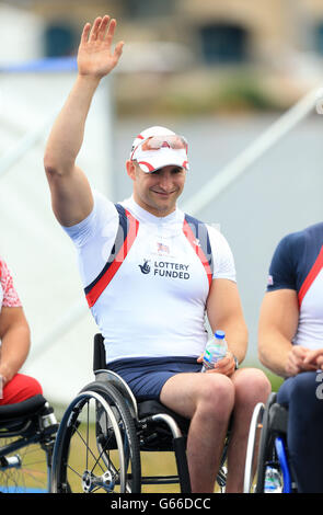 Great Britain's Tom Aggar in action during the AS Men's Single Sculls ...