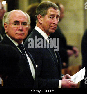 Australian Prime Minister John Howard and Britain's Prince Charles attend a Service of Commemoration for the victims of the Bali bombings on October 12, 2002 at Southwark Cathedral, London. * . At least 180 people died and scores were injured in the blasts which tore through the popular Sari club and Paddy's Bar in the Indonesian island resort Kuta exactly four months ago. Stock Photo