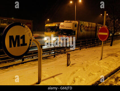 M1 in Gridlock due to Snow Storms Stock Photo