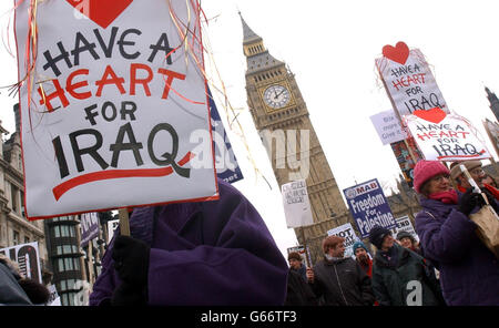 Anti-war protesters march down London's Whitehall. The march is expected to attract at least half a million people to the capital. Stock Photo