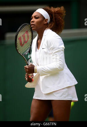 USA's Serena Williams before her match against France's Caroline Garcia during day four of the Wimbledon Championships at The All England Lawn Tennis and Croquet Club, Wimbledon. Stock Photo