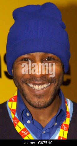 Danny John Jules star of BBC's sci-fi cult comedy Red Dwarf, during a photocall at the Virgin Megastore, in London's Oxford Street, where he signed copies of the new DVD Red Dwarf: Series II. Stock Photo