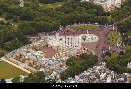 An aerial view of Buckingham Palace in London during the Trooping of ...