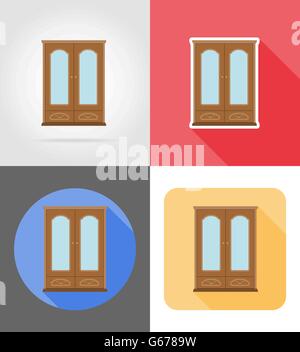 cupboard furniture set flat icons vector illustration isolated on white background Stock Vector