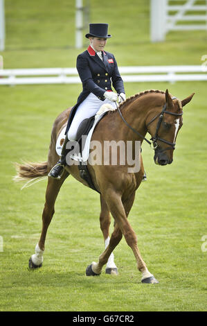 Great Britain's Laura Collett performs in the dressage with NOBLE BESTMAN during day one of the Barbury International Horse Trials at Barbury Castle, Wiltshire. Stock Photo