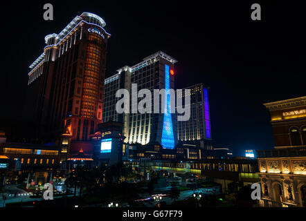 casino hotel resorts neon on cotai strip macao macau china at night Stock Photo