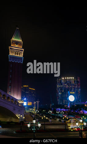 casino hotel resorts neon on cotai strip macao macau china at night Stock Photo