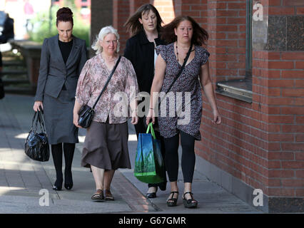 Maureen Greaves (front left) arrives at Sheffield Crown Court in North Yorkshire for the start of the trial of Ashley Forster who is accused of the murder of church organist Alan Greaves. Stock Photo