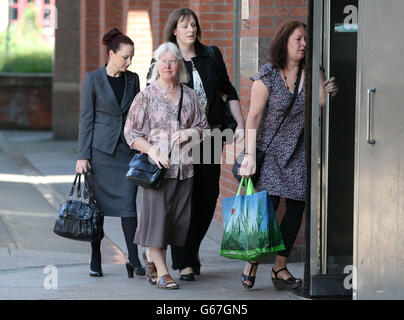 Maureen Greaves (front left) arrives at Sheffield Crown Court in North Yorkshire for the start of the trial of Ashley Forster who is accused of the murder of church organist Alan Greaves. Stock Photo