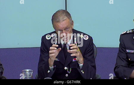 Scotland Yard Commissioner Sir Bernard-Hogan Howe answers questions during the London Assembly's Police and Crime Committee agenda meeting, City Hall, London. Stock Photo