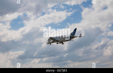 Hamburg, Germany - June 18, 2016: Beluga Transport Plane Number 2 landing at the Airbus Plant in Hamburg Finkenwerder Stock Photo
