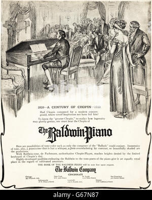 Original old vintage American magazine advert from the Edwardian era dated 1910. Advertisement advertising The Baldwin Piano Company of Cincinnati USA Stock Photo
