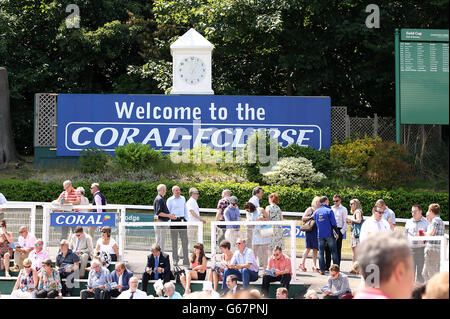 Horse Racing - Coral-Eclipse Day - Sandown Park. Coral signage at Sandown Park Stock Photo