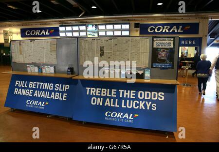 Horse Racing - Coral-Eclipse Day - Sandown Park. The inside of the Coral bookmakers at Sandown Park Stock Photo