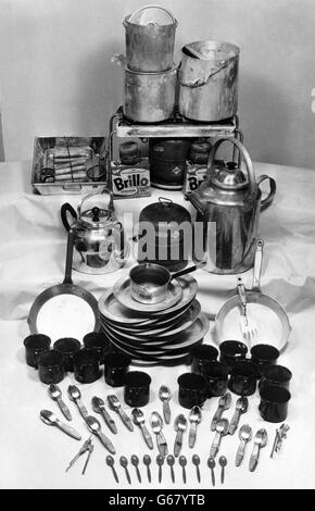 Clothing and camping equipment found by police at Leatherslade Farm, Oakley, Buckinghamshire, which was used as a hide-out by the Great Train Robbery gang. 20/08/1963 Stock Photo