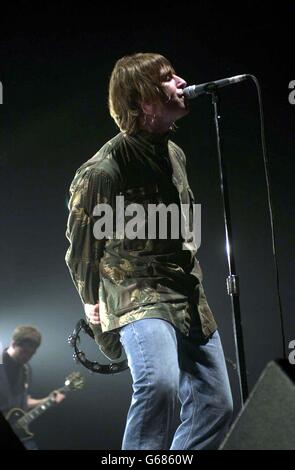 gallagher liam stage oasis performing singer theatre point 2000 october dublin republic ireland alamy