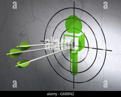 News concept: arrows in Microphone target on wall background Stock Photo