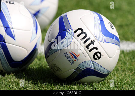 Soccer - Pre-Season Friendly - Peterborough United v Queens Park Rangers - London Road. Peterborough United mitre match balls on the pitch Stock Photo