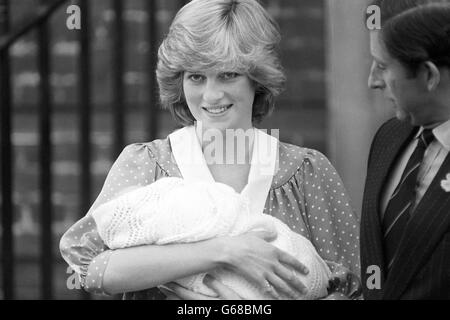 A radiant Princess of Wales leaving St Mary's Hospital in Paddington, London, with her new-born baby son she gave birth to last night. Stock Photo