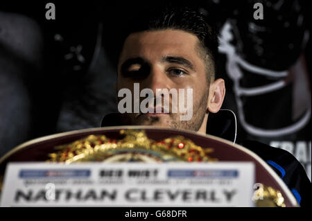 Boxing - Nathan Cleverly Press Conference - Motorpoint Arena. WBO World Light-Heavyweight Champion Nathan Cleverly during the press conference at the Motorpoint Arena in Cardiff. Stock Photo