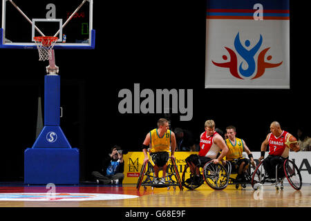 Wheelchair Basketball - VISA Paralympic World Cup 2007 - Manchester. Match action between Australia and Canada Stock Photo