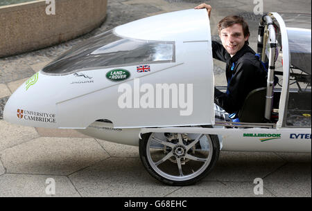 Chief Engineer of Cambridge University Eco Racing Peter Mildon - who will take part in the gruelling 3,000km World Solar Challenge race across Australia from Darwin to Adelaide - in Cambridge. PRESS ASSOCIATION Photo. Picture date: Thursday July 11, 2013. The Cambridge University Eco Racing team has designed its vehicle, Resolution, to take part in the challenge. Using the power of the sun they must average 80kmh (50mph) in one of the world's harshest environments. See PA story ENVIRONMENT Car. Photo credit should read: Chris Radburn/PA Wire Stock Photo