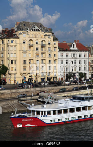 Hungary, Budapest, Danube River, cruise ship, Belgrad Quay, Stock Photo
