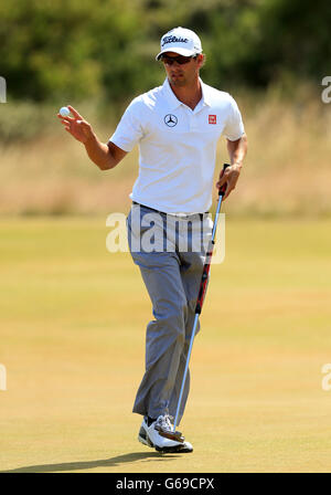 Australia's Adam Scott putting on the 2nd green during day three of the 2013 Open Championship at Muirfield Golf Club, East Lothian. Stock Photo
