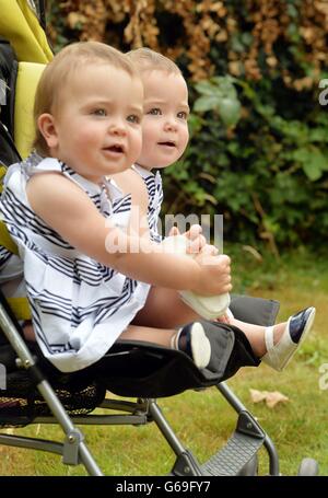 Separated twins mark first birthday Stock Photo