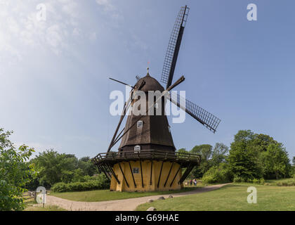 Lyngby, Denmark - June 23, 2016: The historic Fuglevad windmill in the Frilands Museum Stock Photo
