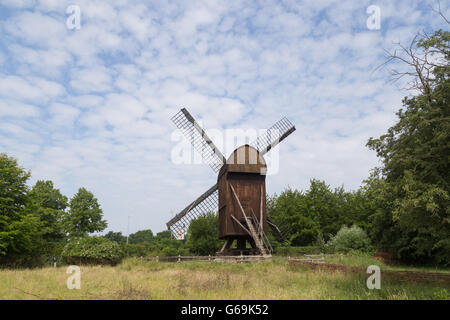 Lyngby, Denmark - June 23, 2016: A historic windmill in the Frilands Museum. Stock Photo