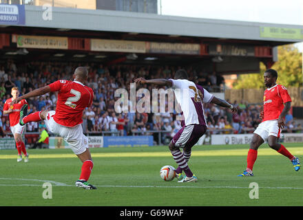 Aston Villa's Christian Benteke scores his 3rd goal against Crewe Alexandra Stock Photo