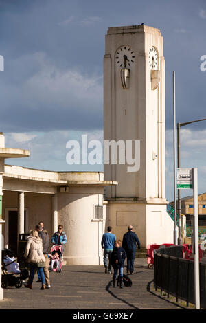 UK, County Durham, Hartlepool, Seaton Carew, newly restored art deco clock tower and bus stand Stock Photo