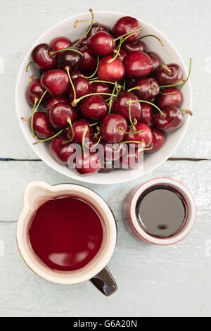 Cherries in white bowl. Stock Photo